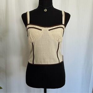 NWT Sienna Sky Corset Style Linen Rayon Light Beige & Brown Cropped Tank Size M